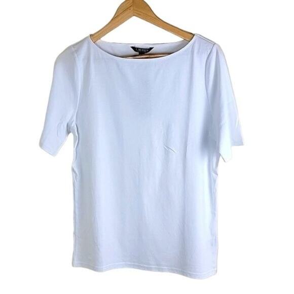 Lauren Ralph Lauren Tops - LAUREN Ralph Lauren Womens Boat Neck Cotton Top size XL White Short Sleeve